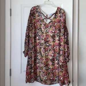 Floral Long-sleeve, Lined, Shift Dress Size 2x